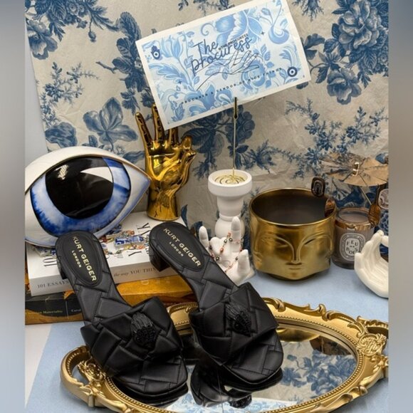 🆕 KURT GEIGER LONDON 🧿 NWOB Black Kensington Quilted Block Heel Sandal, Sz37 7 - Picture 2 of 15